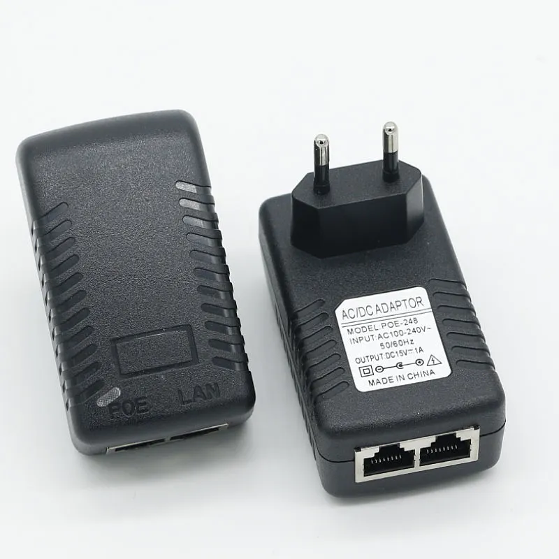 Inyector POE Ethernet con enchufe europeo de montaje en pared de 15V 1A