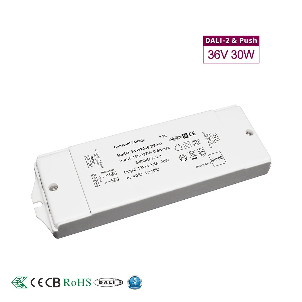 Controlador LED regulable DALI de 36 V y voltaje constante de 30 W