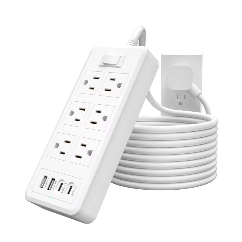 Regleta de alimentación estadounidense de 6 salidas y 4 puertos USB
