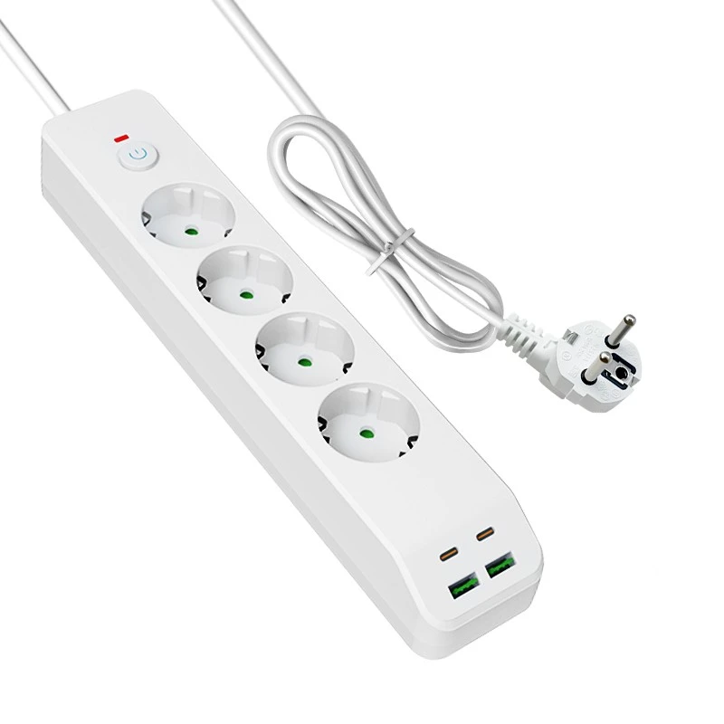 Regleta de carga rápida UE con 4 CA y 4 USB