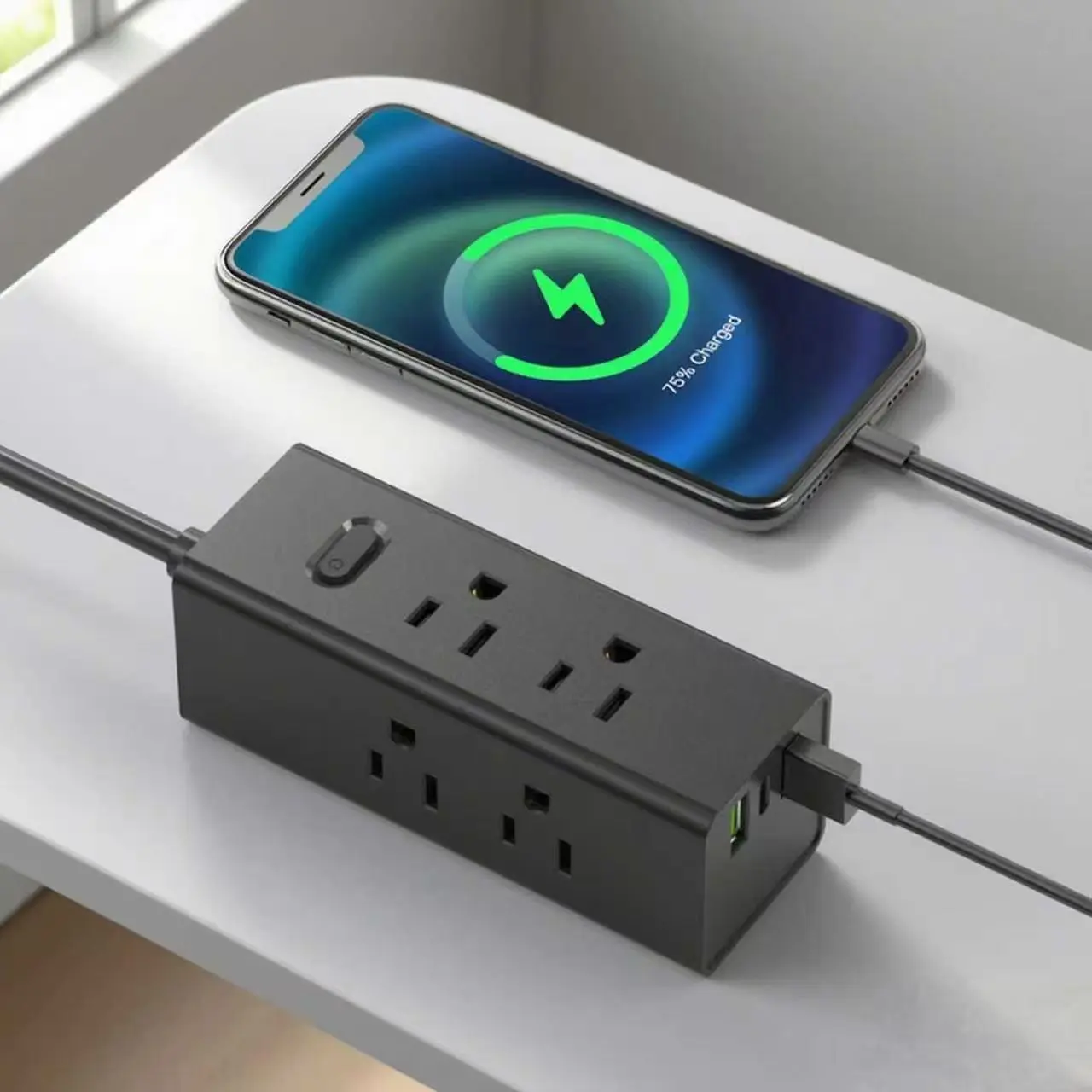Tira del poder de los E.E.U.U. con la tira del poder del viaje del cable de extensión del enchufe plano del USB